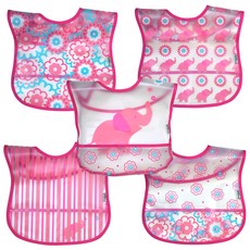 green sprouts 小綠芽 防水圍兜 5入, Pink Elephant, 1組