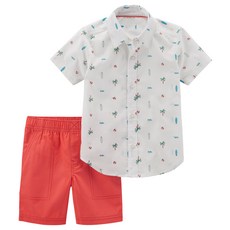 카터스 남아용 버튼 반팔 셔츠 + 캔버스 반바지 2피스 세트