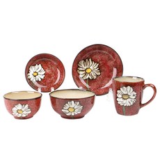 Royal Essex Sodam 單人餐具組 5件組, 1套, 紅色, 飯碗 + 湯碗 + 3號圓形小菜盤 + 5號圓形小菜盤 + 馬克杯