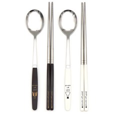 라온누리 픽미 컬러 커플 수저세트 웨딩마치, 초코M + 화이트W, 숟가락 2p + 젓가락 2p, 1세트