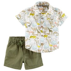 카터스 남아용 포플린 앞버튼 반팔 셔츠 + 캔버스 반바지 2피스 세트