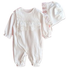 JOY MULTI 孩童素色蕾絲連身衣+帽子