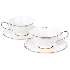 HANKOOK CHINAWARE 線條印花咖啡杯盤組, 4p（咖啡杯 2p，杯架 2p）