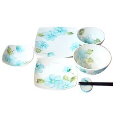 手繪藍色花 1人份餐具組合, 1套