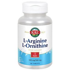 Kal L-아르기닌 L-오르니틴 500mg / 500mg 타블렛, 60개입, 1개, 60정