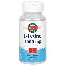 Kal L-라이신 1000mg 하이 포텐시 타블렛, 1개, 50정