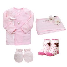 BabyBoom 女嬰條紋刺繡肚衣+包巾+手套+襪子彌月禮盒