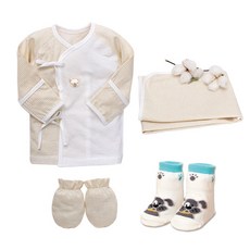 BabyBoom 嬰兒條紋刺繡肚衣+包巾+手套+襪子