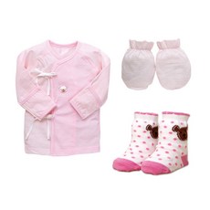 BabyBoom 女嬰條紋刺繡肚衣+手套+襪子彌月禮盒