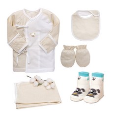 BabyBoom 嬰兒條紋刺繡包肚衣+包巾+手套+圍兜+襪子