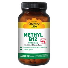 Country Life 메틸 B12 5000mcg 로젠지, 1개, 60정