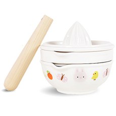 2deco 陶瓷孩童榨汁器+磨泥器+研磨棒+研磨碗, 兔子款