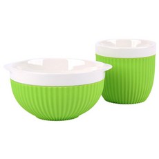 2deco 矽膠套陶瓷餐具組, 03號綠色, 杯子+碗