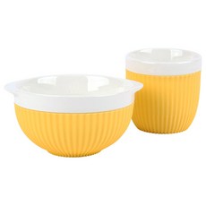 2deco 矽膠套陶瓷餐具組, 01號黃色, 杯子+碗