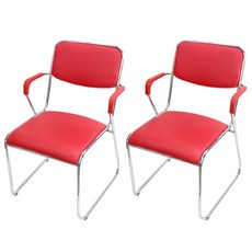 오에이데스크 팔걸이 크롬라운딩의자, 레드, 2개