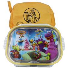 Dibo禮物飛龍不鏽鋼餐盤便當盒組, 黃色, 便當盒+便當蓋+餐盤