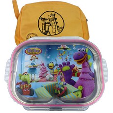 ALIM Dibo禮物飛龍不鏽鋼餐盤便當盒組, 粉色, 便當袋+餐盤+便當蓋