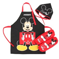 Disney 迪士尼 米奇孩童防水圍裙附頭巾3件組