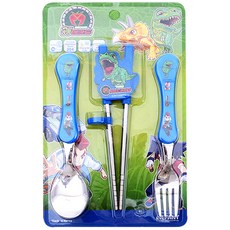 DINO MECARD 不鏽鋼學習餐具組, 藍色, 1組