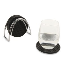 스펙트럼 세인트 루이스 코스터 컨테이너 포함 컵받침 6개입, Black+Chrome