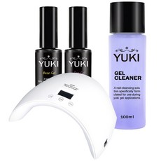 YUKI 金色手部凝膠指甲套組, 底膠+頂膠+凝膠清潔劑+雙燈24W燈, 1套