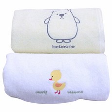 BeBeOne 印花棉質浴巾 泰迪熊+鴨子款, 黃色+白色, 1組