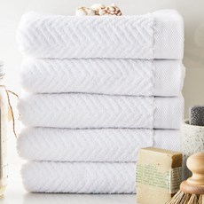 SOFT TOUCH 人字紋飯店毛巾 200g 40支精梳棉, 現代白, 5個