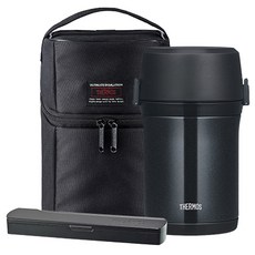 THERMOS 膳魔師 便當保溫罐 TKLD-1601F+湯匙+湯匙收納盒+保溫罐提袋, Pearl Black, 1組