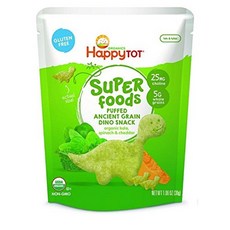 해피토트 슈퍼 푸드 퍼프드 앤션트 그레인 다이노 스낵, 케일 + 시금치 + 체다(Kale + Spinach + Cheddar), 1개