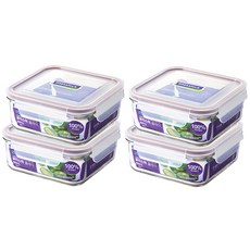 글라스락 퍼플 에디션 정사각 밀폐용기, 4개, 850ml 4개, 850ml