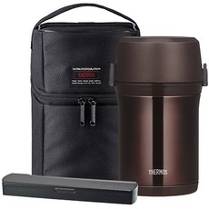 THERMOS 膳魔師 便當保溫罐 TKLD-1601F+湯匙+湯匙收納盒+保溫罐提袋, Dark Brown, 1組