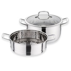 QUEEN SENSE 電磁爐適用雙耳不鏽鋼雙層蒸鍋+鍋蓋, 南瓜中號鍋26cm+蒸板24cm, 1組