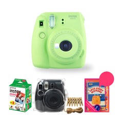 instax 拍立得 Mini 9拍立得相機+拍立得手帳配件+底片 10入裝 2盒+透明保護套+裝飾相片線夾, 石灰綠, 1套