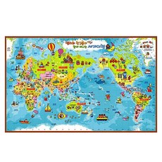 Mungkiwoldeu 艾莉和朋友們 兒童世界地圖 Ver.01 自黏壁貼, A款