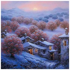 KMELLIE 3D 鑽石畫 DIY 套組 雪中村莊 30 x 30 cm, 混合顏色, 1套