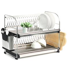 WELLMATE Innox 餐具晾衣架 2 層 + 勺子容器 + 砧板架 + 防抖帽 5p, 晾衣架（銀色），砧板架（銀色+黑色）