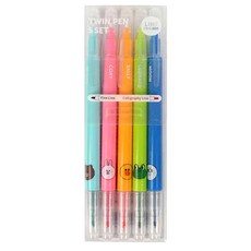 라인프렌즈 트윈펜 5색 세트, 민트, 블루, 그린, 오렌지, 핑크, 1세트