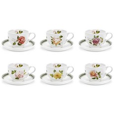 PORTmeIRION 波特玫琳恩 Botanic Rose T型茶杯與杯碟 6入, 混合色, 1套