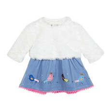 까띠미니 여아용 새 모티프 퍼 벨벳 원피스