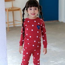 Maykids 女童款點點愛心30支紗長袖家居套裝