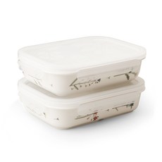 ZEN&LOCK 長方形分格陶瓷保鮮盒 L 2入組, 1套, 保鮮盒 2入+蓋子 2入
