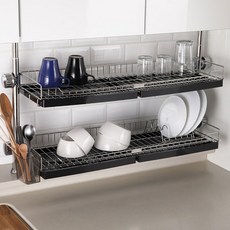 ENEX 立柱式雙層碗盤架, 鍍鉻拋光+黑色