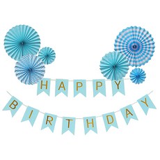 生日派對彩旗紙扇裝飾組, 藍色, 1個