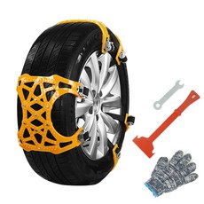 MuscleFriends 聚氨酯雪鏈多用型6p黃色+收納袋+皮帶雪鏈+多用途除霜器+安裝手套+專用扳手, 1套