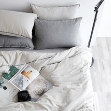 La Pomme 素色鵝絨被 白色+被套 燕麥灰, 混色