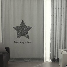 taccatacca 可愛圖案DTP遮光窗簾, 蠟筆星（黑色）