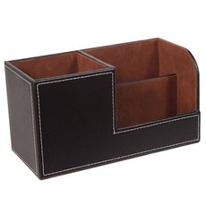 摩登經典桌面多功能筆筒皮革收納盒, 黑色, 1個