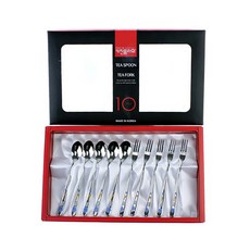 KITCHEN FLOWER 茶匙茶叉組 ES3443 藍色, 1套, 勺子 5p + 叉子 5p