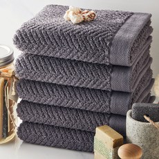 SOFT TOUCH 人字紋毛巾 170g, 炭灰色, 5入