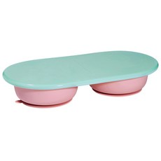 Pot de miel 吸附式雙格餐盤+蓋子組, 薄荷綠+粉色, 2格餐盤+多功能蓋子